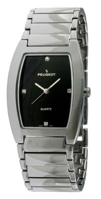 New Mens Peugeot 1018 Stainless Steel Diamond Black Dial Quartz Watch