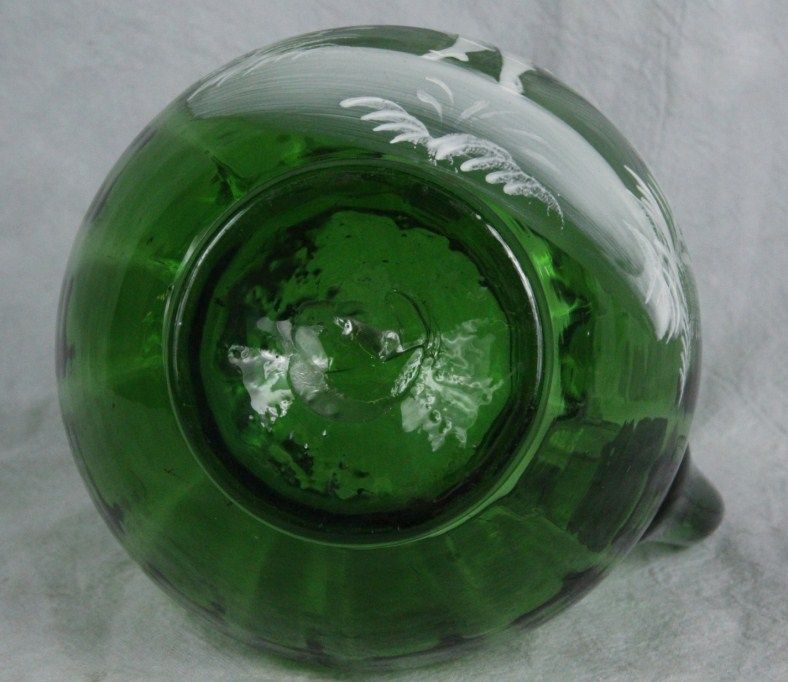 L161 HD Blown Painted 1920s Bohemian Mary Gregory Emerald Green Optic