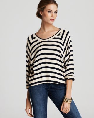 Kain Label New Jo Navy Striped Hi Low Hem Cuffed Raglan Pullover