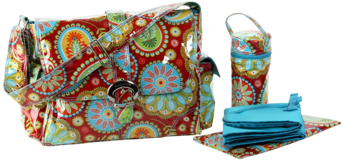 Kalencom Baby Diaper Bag 2960 Laminated Buckle Bag Gypsy Paisley Red