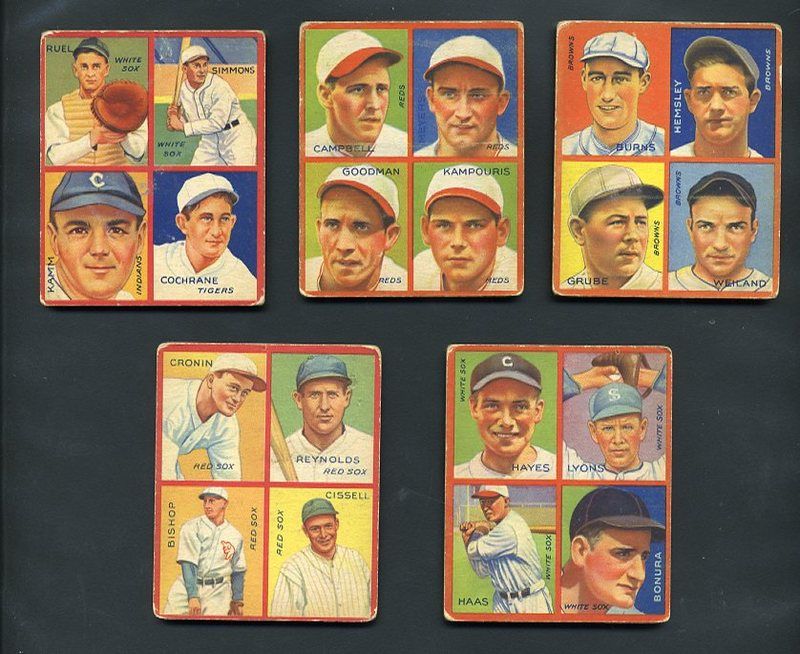 R321 1935 Goudey Puzzles Lot 5 Diff Simmons Lyons Cochrane Cronin G VG