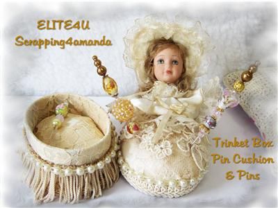 ELITE4U KAM Antique Style Doll Trinket Box Handmade Stick Hat Pins