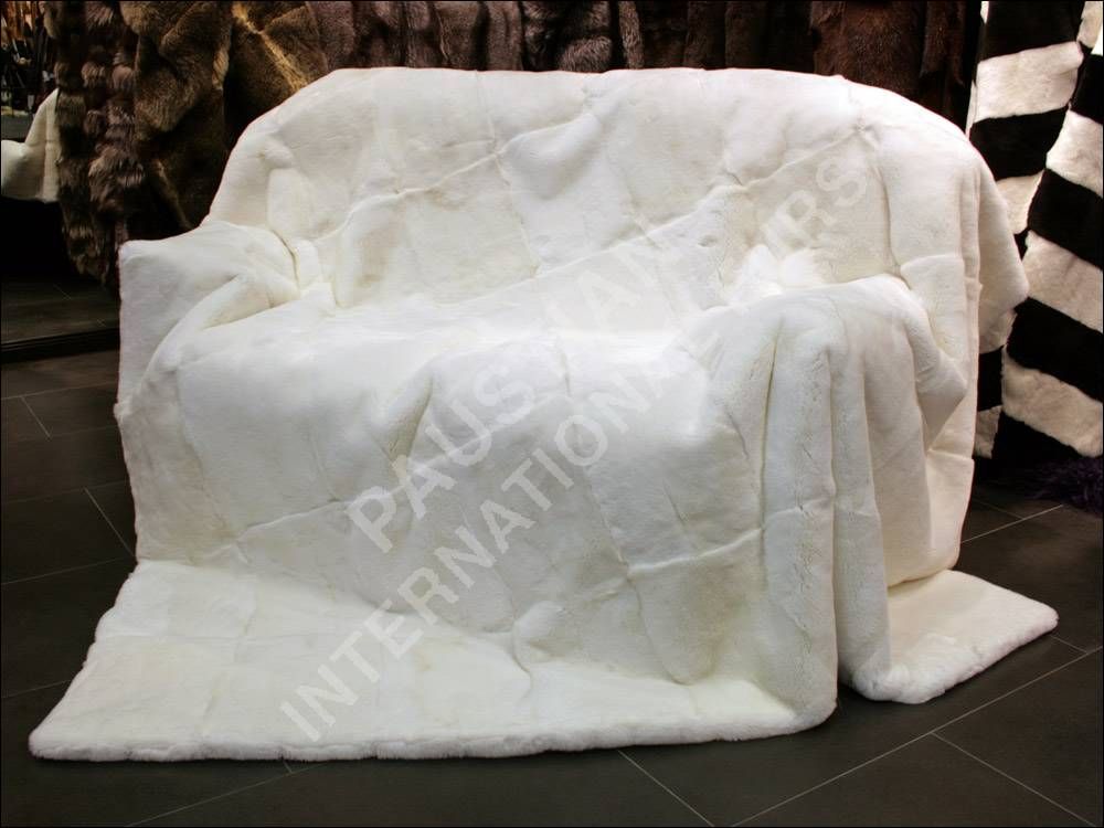 590 Double Rex Rabbit Fur Blanket Natural White Real Fur Rug Genuine