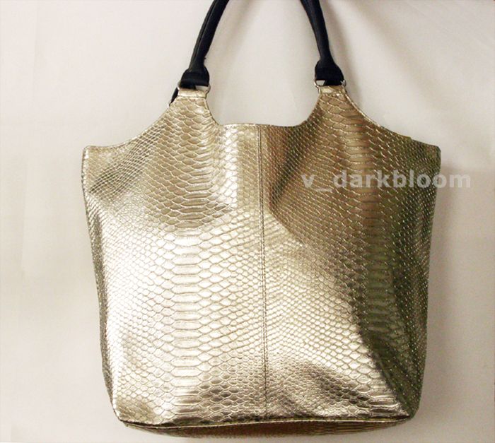  Faux Snakeskin TOTE BAG PURSE HANDBAG *METALLIC GOLD