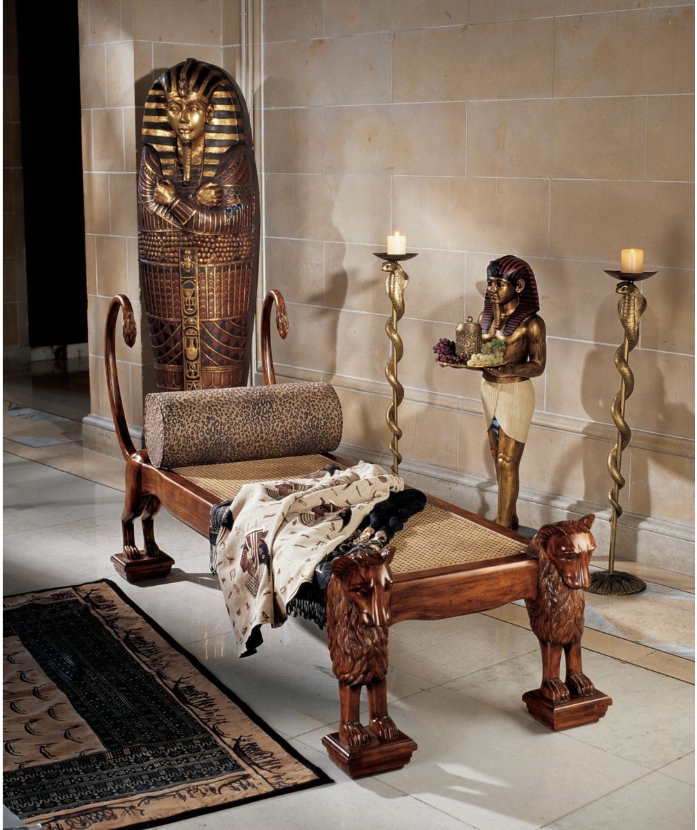 Ancient Egyptian Handcarved Royal King Tut Chaise Lounge