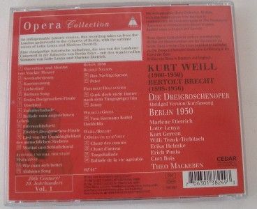 Kurt Weill The Threepenny Opera Lotte Lenya Teldec CD