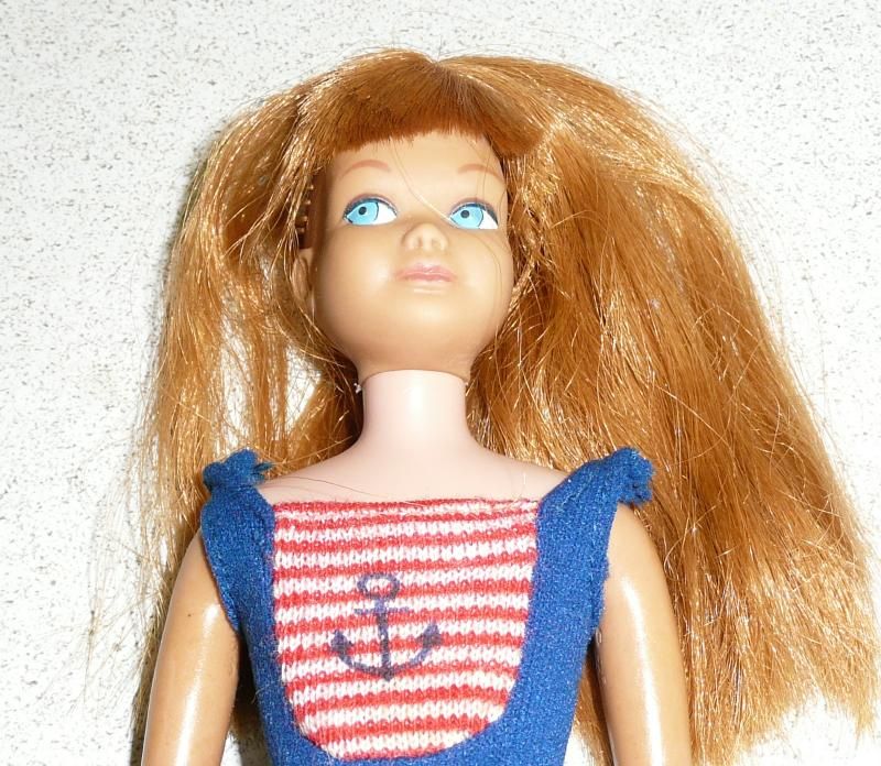 Vintage 1960s Mattel Barbie Bend Leg Skipper Redhead Doll w Stand