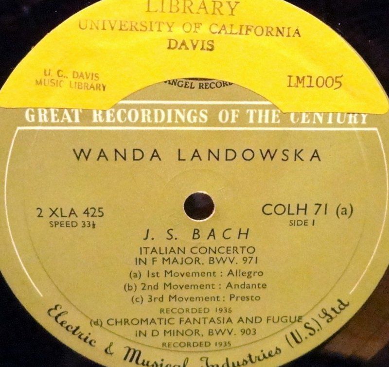 Bach Landowska JC Bach Italian Concerto in F Cohl 71