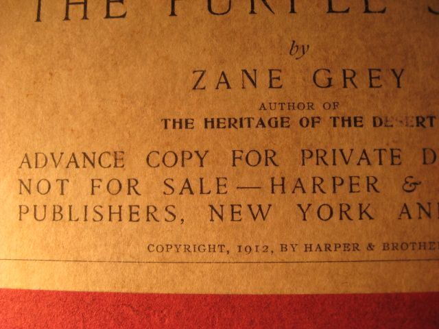 1912 EX RARE Zane Grey Rider Purple Sage Advance Issue