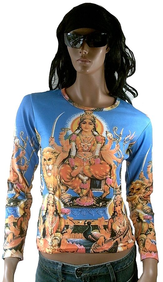 DURGA MATA +Lion Hindu Deity Goa Party DJ Tattoo Art ViP Star Designer