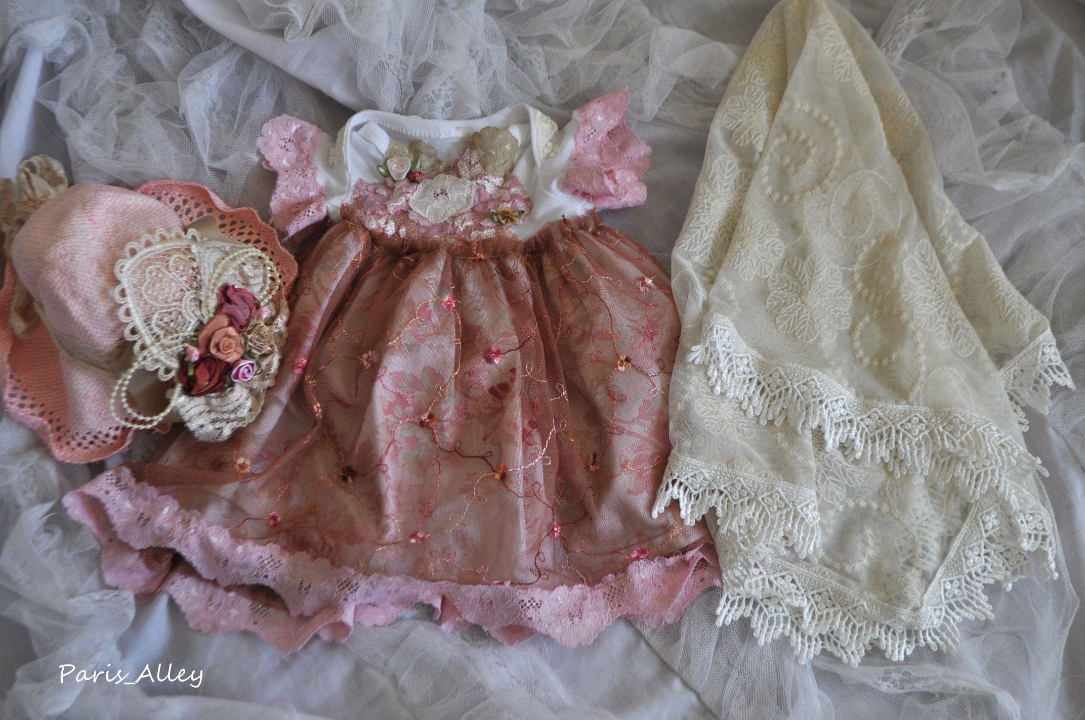 Berry Pie French Lace Dress Hat Blanket 4 Reborn Baby Doll