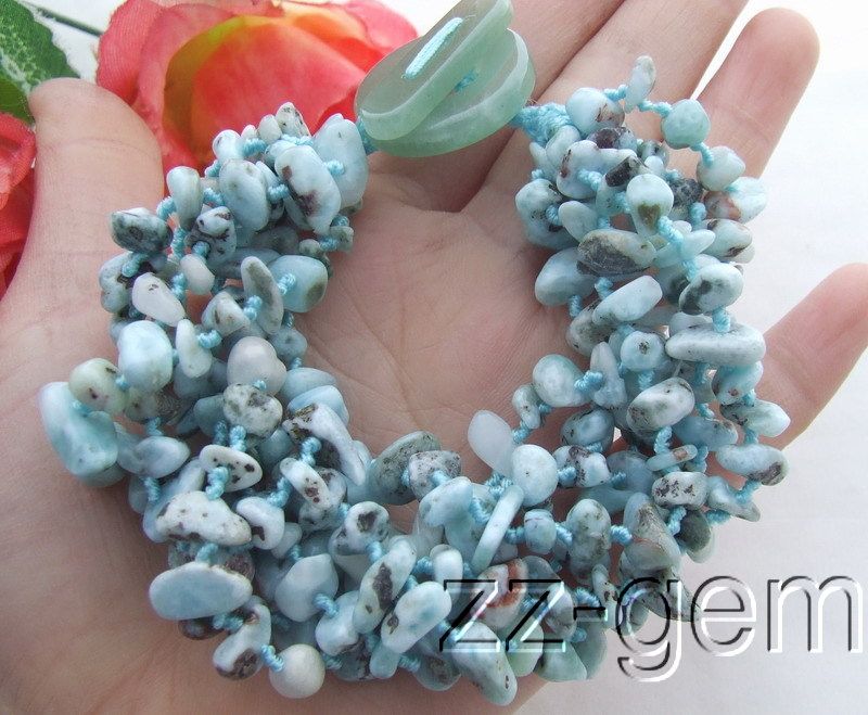 B1203004 6Strds Natural Larimar Chips Bracelet