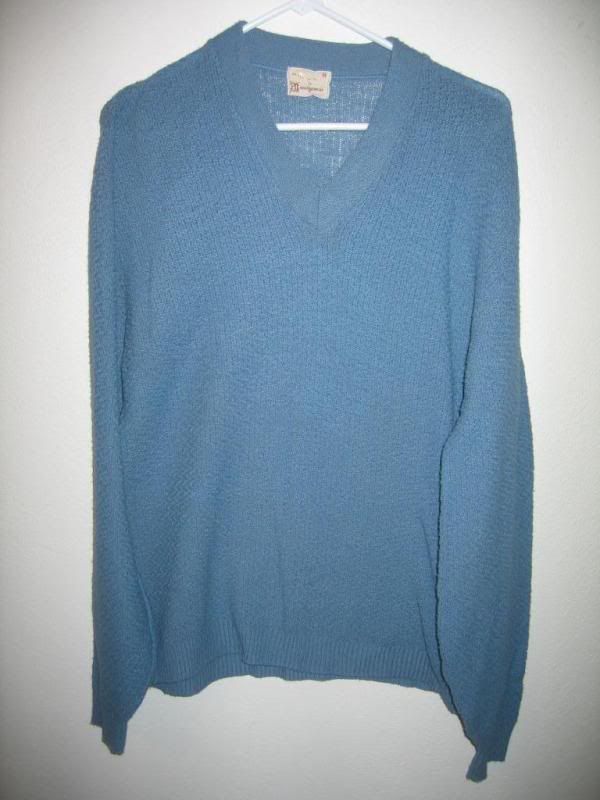 Vintage 50s Munsingwear V Neck Blue Knit Sweater Mens M Medium