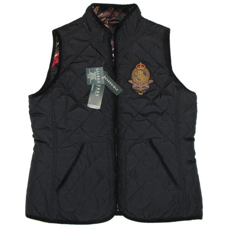 Ralph Lauren Womens Equestrian Vest M Medium Reversible Black Crest