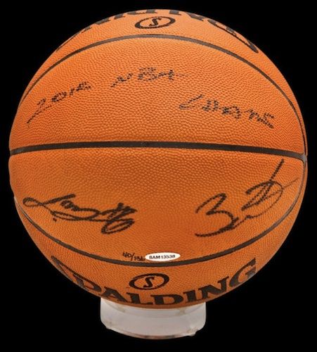 Lebron James Dwyane Wade Signed 2012 NBA Champs Basketball UDA Le 136
