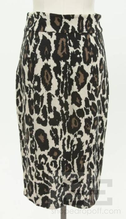 Diane Von Furstenberg Leopard Print Knit Pencil Skirt Size 8