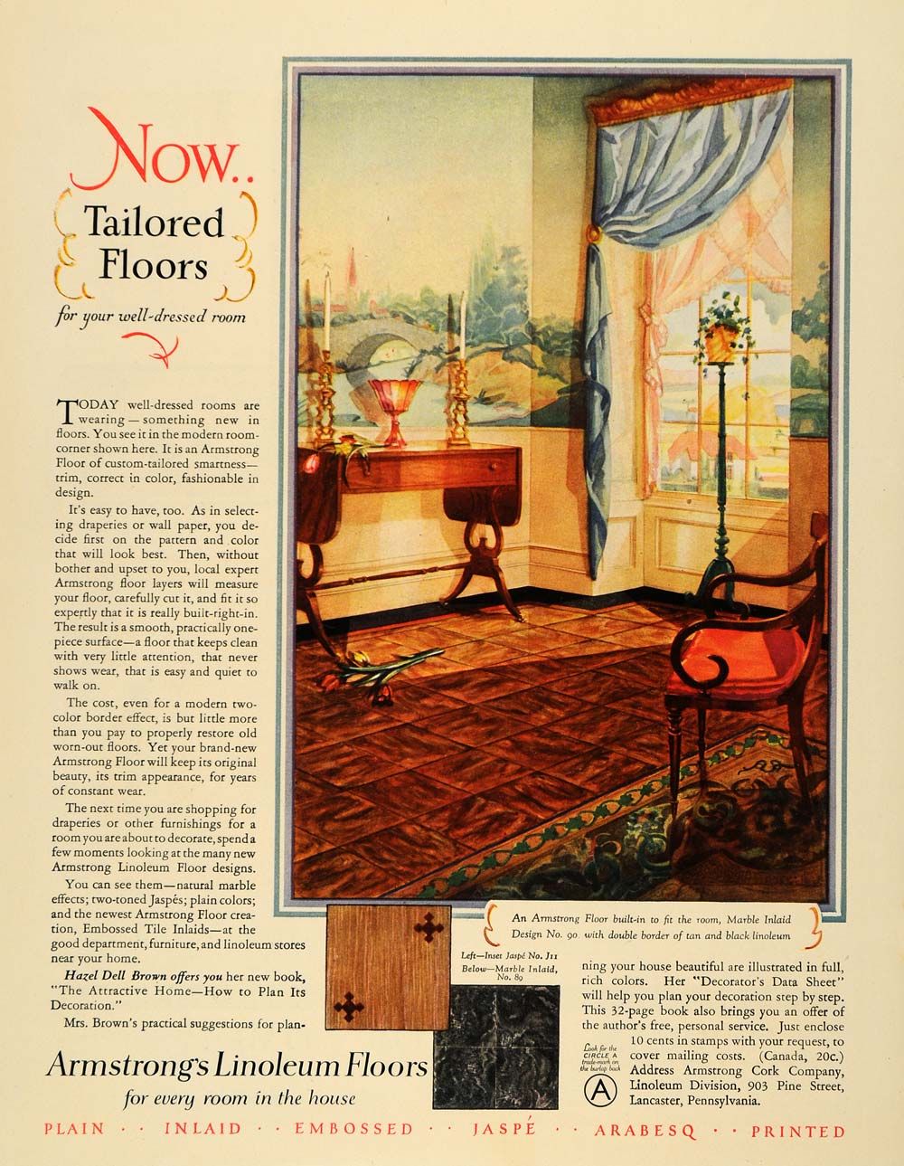 1928 Ad Armstrong Linoleum Floors Home Decor Marble   ORIGINAL