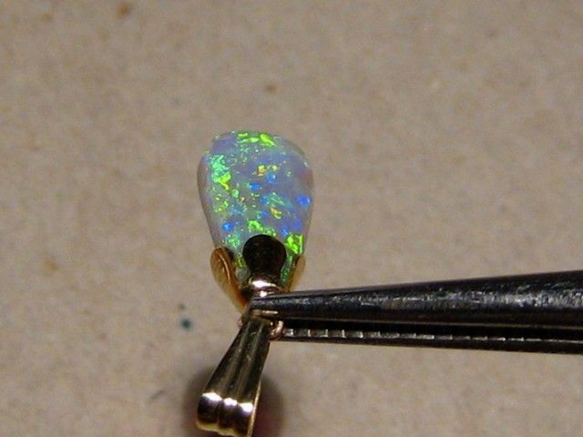 Lime Green 100% Natural Australian Semi Black Opal Pendant 14k Yellow