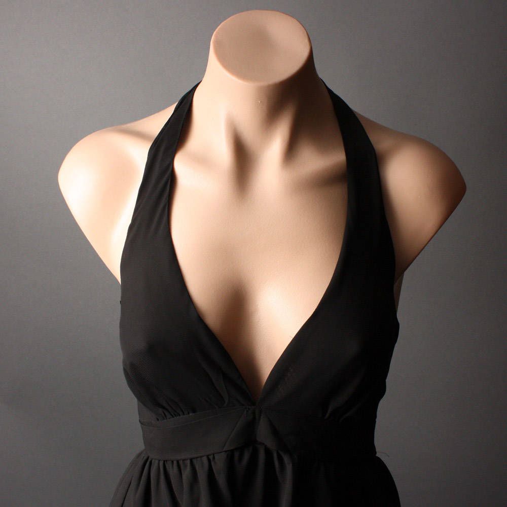 Tiered Halter Cleavage Empire Waist Little Black Dress Size s M