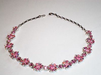 Jewelry 17 Lisner Pink Rhinestone Crystal AB Flower Necklace