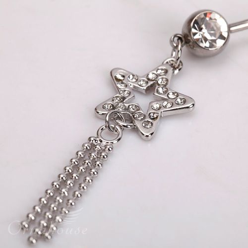 Tassel Clear Rhinestone Navel Belly Button Ring Body Jewelry