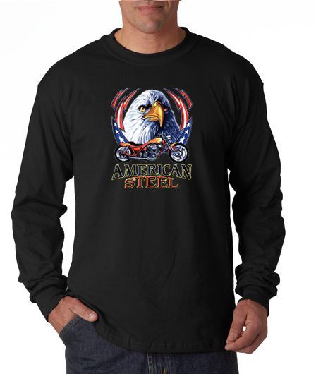 American Steel Motorcycle Eagle Long Sleeve Tee Shirt