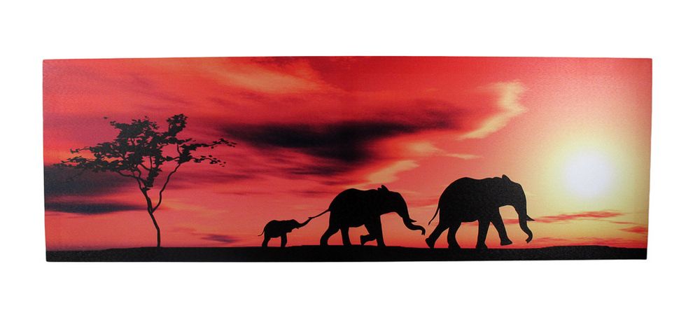 African Sunset Elephant Family Silhouette Nylon Canvas Wall Hanging