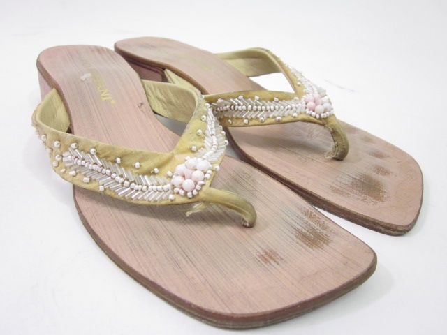 Luca Stefani Tan Beaded Square Toe Thongs Sandals Sz 7