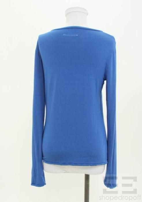 MM6 Maison Martin Margiela Cobalt Blue Jersey Knit LS Scoop Neck Top