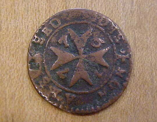 1776 Copper 1 Grano Coin Emmanvel de Rohan Knights Malta Cross Order