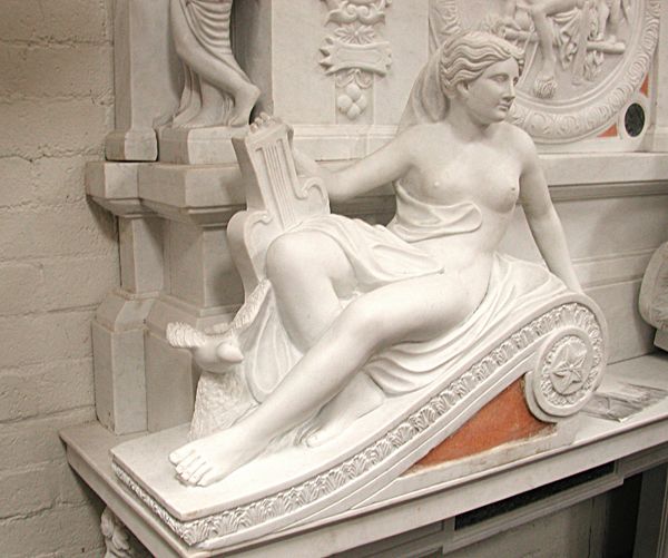 4753 Carved Carerra Marble Figural Fireplace Mantel