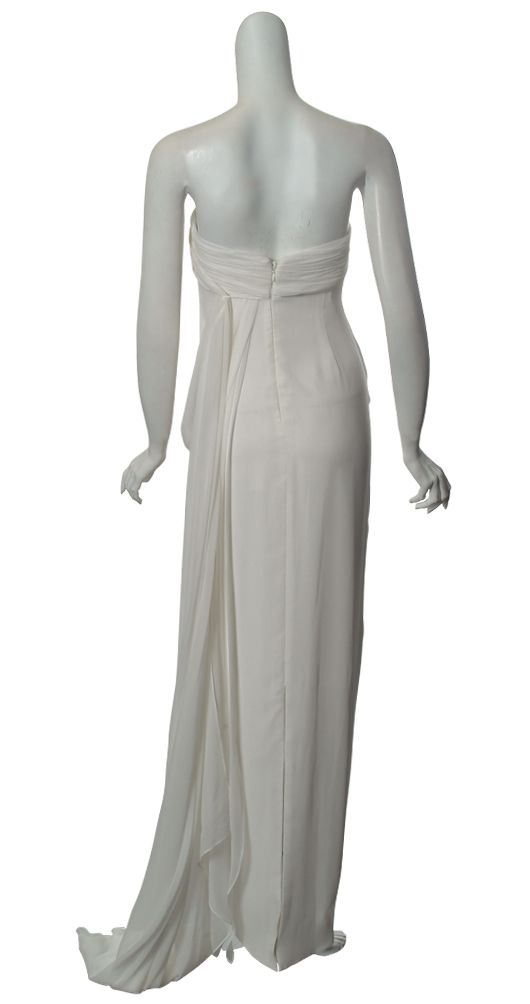 Marchesa Notte White Draped Silk Chiffon Column Bridal Evening Gown