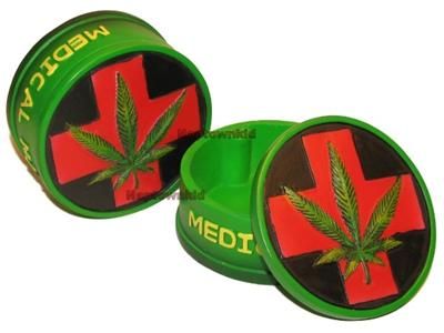 Medical Marijuana Round Stash Box Green Leaf Design