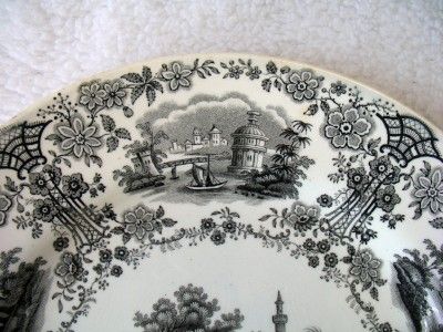 Ridgway Transferware Black Marmora Plate 9 Scene Staffordshire