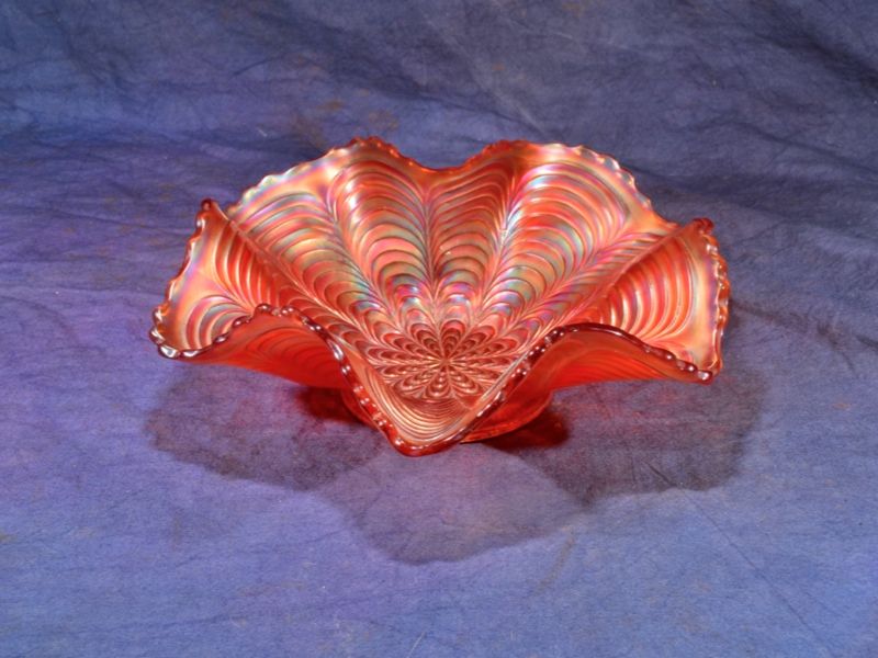 1911 Fenton Peacock Tail Iridescent Marigold 2 5 H Ruffle Sawtooth