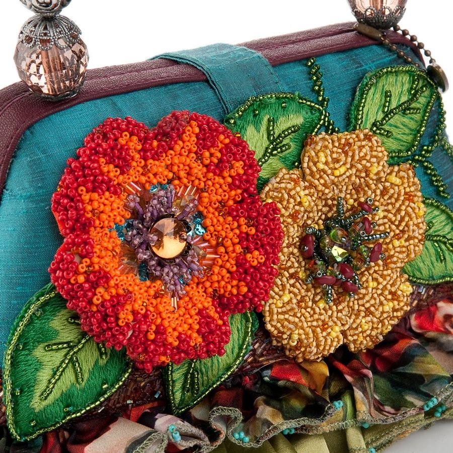 New Mary Frances Bali Floral Bag with Beaded Handle COA Authentic 