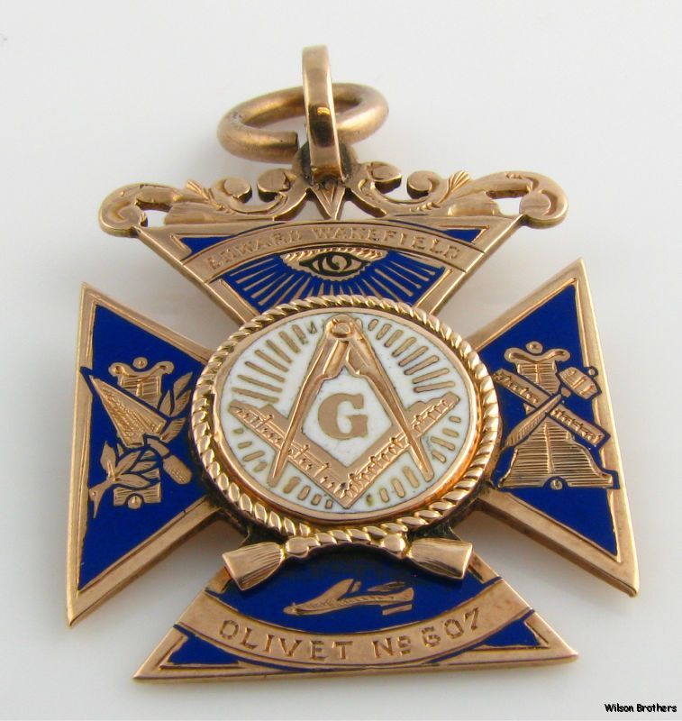 Blue Lodge Masonic Multi Symbol Fob   14k Solid Yellow Gold Vintage