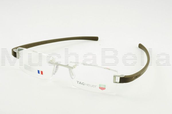 Tag Heuer Eyeglass Frames TH 7102 004 Track Brown and Silver Rimless