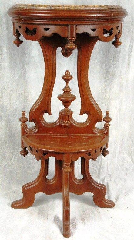 L364P Victorian Ornate Walnut Marble Top Occasional Parlor Table