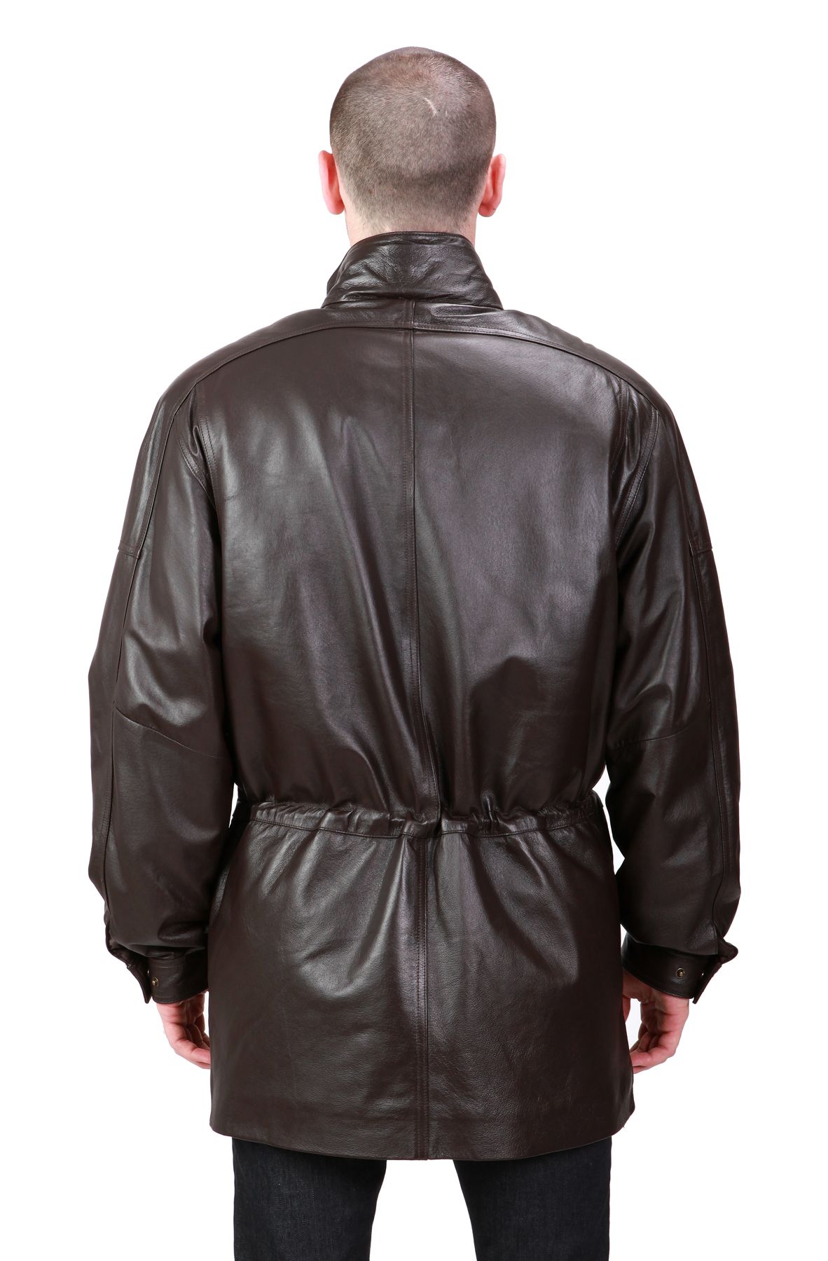 Ramonti Mens 3 4 Length Draw String Leather Jacket Black Brown M L XL