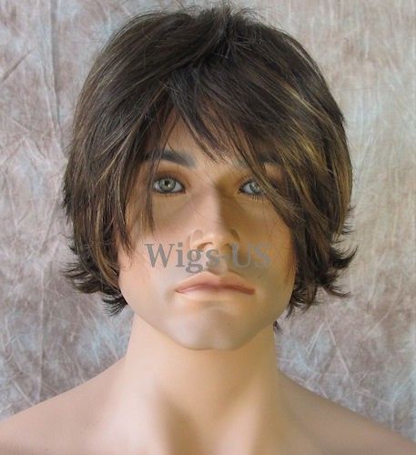 Highlights Sexy Tousled Long Bangs Choppy Layers Short Mens Wig