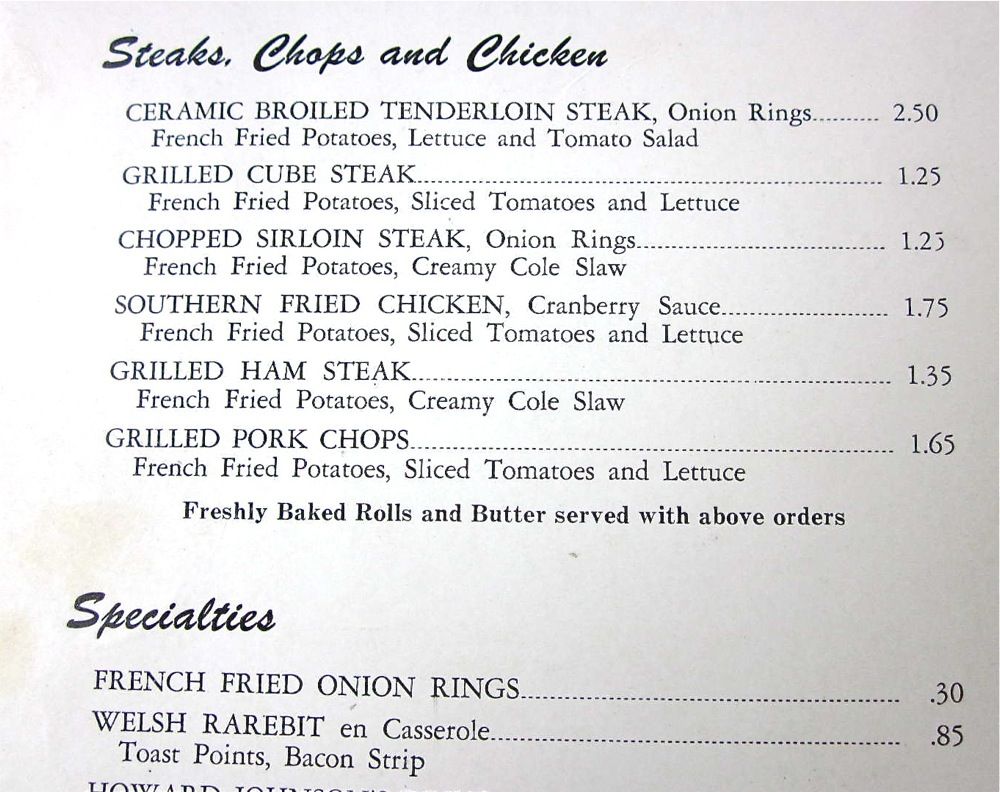 Vintage Howard Johnson’s 1950s Menu