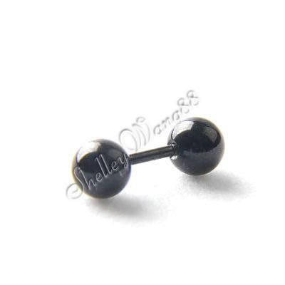 Mens Earring Stud Stainless Steel Black Ball 13mm 4mm