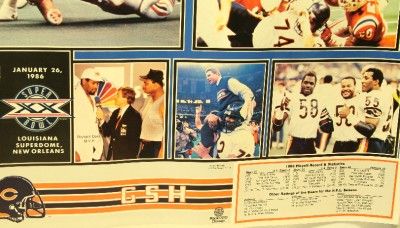 1986 Chicago Bears 22 x 34 World Champs Poster Super Bowl XX Payton