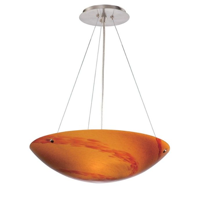 NEW 3 Light Pendant Lighting Fixture, Satin Nickel, Orange Lava Swirl