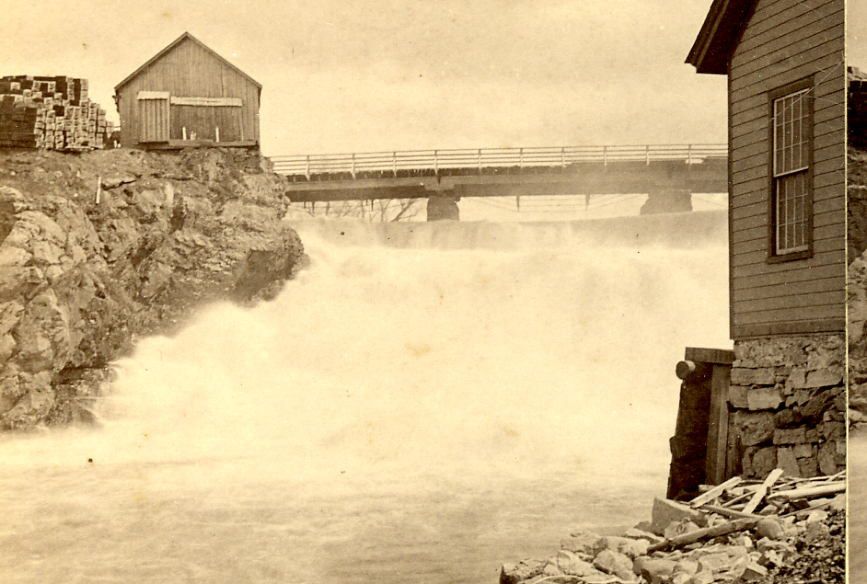 BURLINGTON WINOOSKI VT STEREOVIEW WINOOSKI RIVER MILL FALLS BUILDINGS