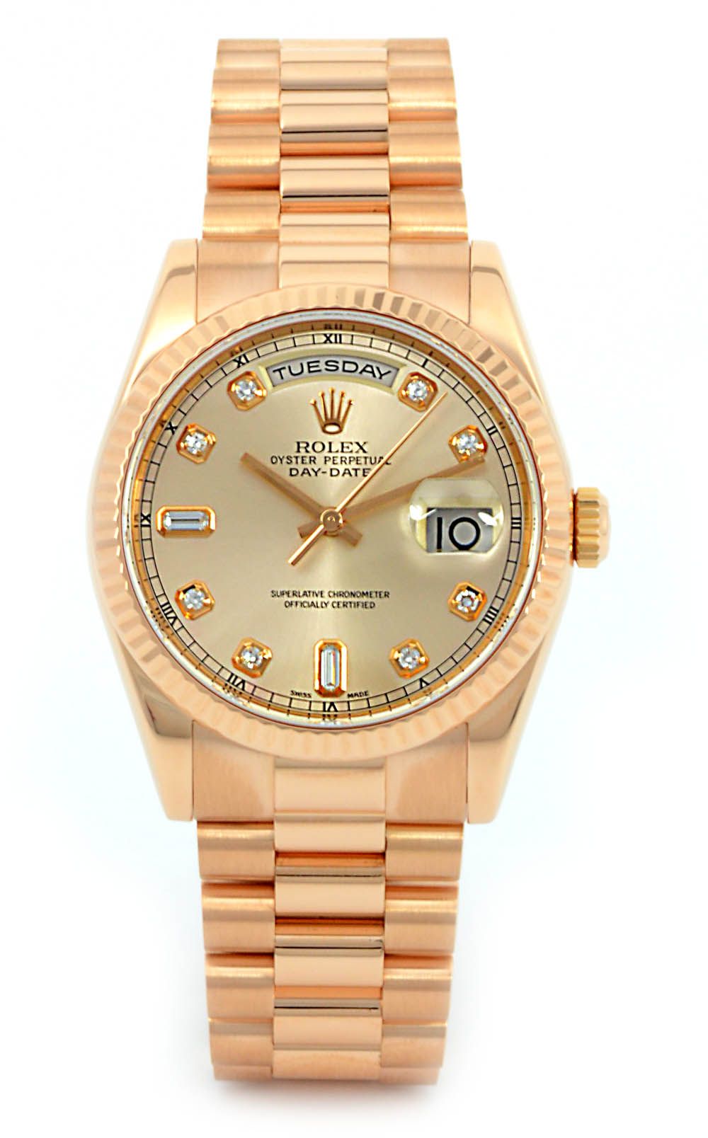 Rolex Men 18K Rose Gold President Factory Diamond Dial 118235 P