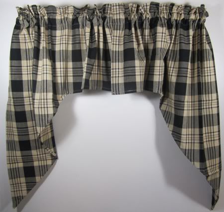 Country Black Tan Plaid Millbury Cotton Swag Pair 72x36