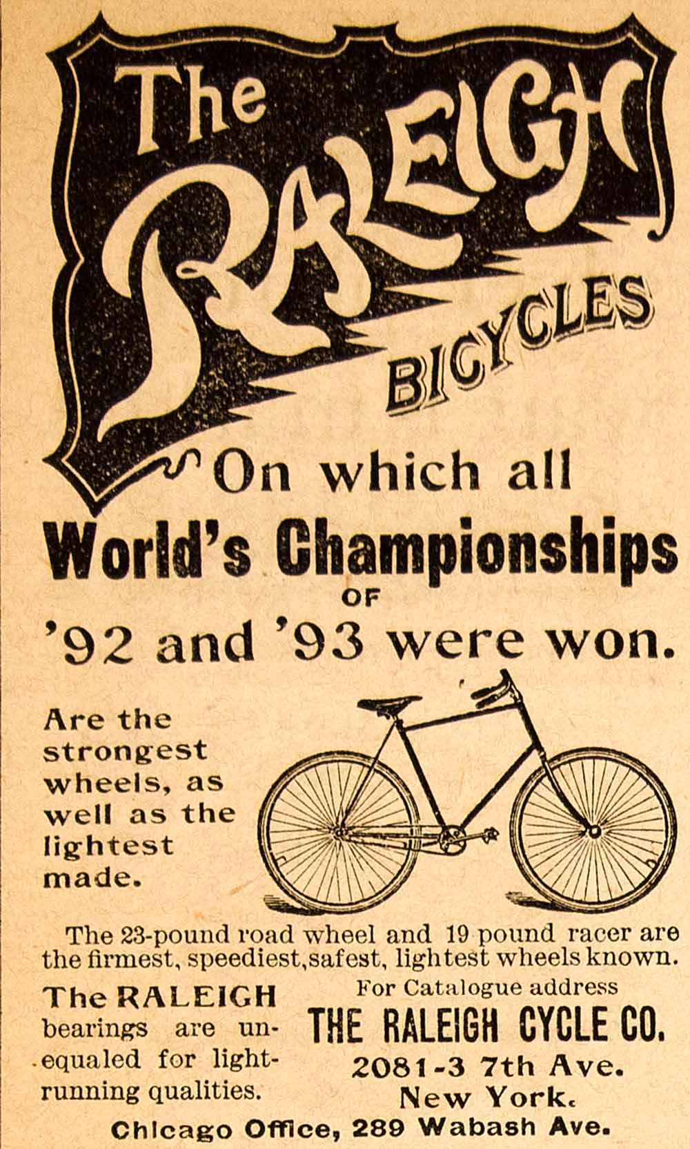 Raleigh Bicycles Cycle Company New York Bike Wheels Chicago Victorian