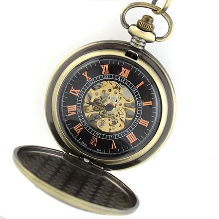 Bronze Steampunk Mechanical Pocket Watch Madonna Baby Image Hand